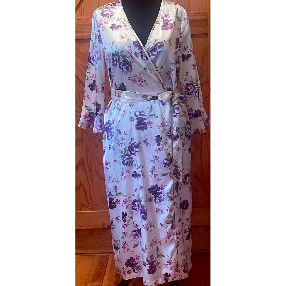 Vintage Morgan Taylor Intimates Floral Wrap Robe S M Long Belted Loungewear